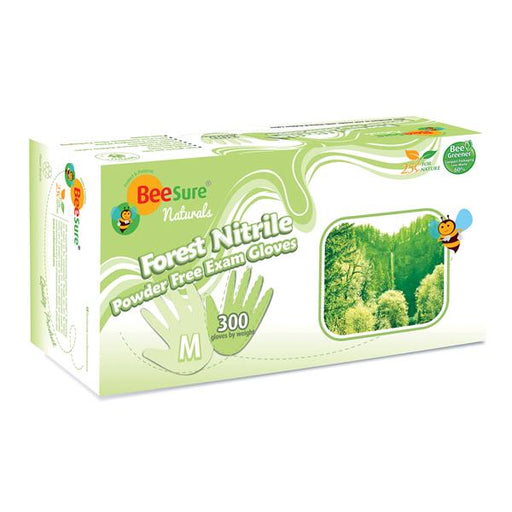 EcoBee Gloves Exam BeeSure Naturals Forest PF Nitrile LF Md Green 300/Bx, 10 BX/CA (BE2947)