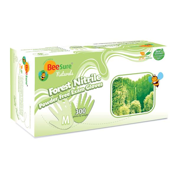 EcoBee Gloves Exam BeeSure Naturals Forest PF Nitrile LF Md Green 300/Bx, 10 BX/CA (BE2947)