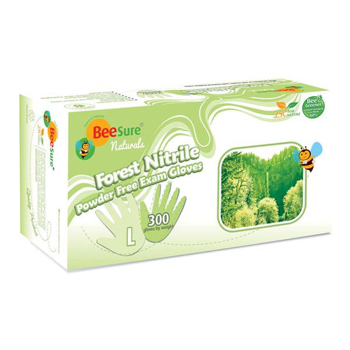 EcoBee Gloves Exam BeeSure Naturals Forest PF Nitrile LF Lg Green 300/Bx, 10 BX/CA (BE2948)