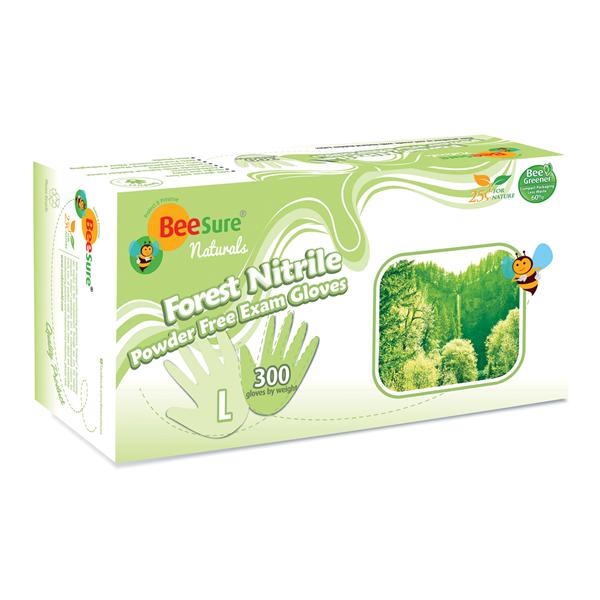 EcoBee Gloves Exam BeeSure Naturals Forest PF Nitrile LF Lg Green 300/Bx, 10 BX/CA (BE2948)