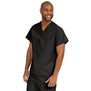 Medline ComfortEase Unisex V-Neck Scrub Top with 1 Pocket - ComfortEase Unisex V-Neck 1-Pocket Scrub Top, Size 6XL, Black - 410DKW6XL