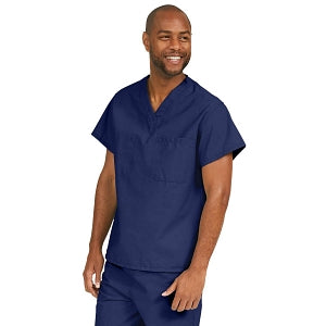 Medline ComfortEase Unisex V-Neck Scrub Top with 1 Pocket - ComfortEase Unisex V-Neck 1-Pocket Scrub Top, Size L, Midnight Blue - 410JNTL