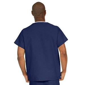 Medline ComfortEase Unisex V-Neck Scrub Top with 1 Pocket - ComfortEase Unisex V-Neck 1-Pocket Scrub Top, Size L, Midnight Blue - 410JNTL