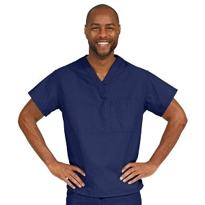 Medline ComfortEase Unisex V-Neck Scrub Top with 1 Pocket - ComfortEase Unisex V-Neck 1-Pocket Scrub Top, Size L, Midnight Blue - 410JNTL