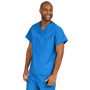 Medline ComfortEase Unisex V-Neck Scrub Top with 1 Pocket - ComfortEase Unisex V-Neck 1-Pocket Scrub Top, Size 6XL, Royal Blue - 410JRL6XL