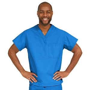Medline ComfortEase Unisex V-Neck Scrub Top with 1 Pocket - ComfortEase Unisex V-Neck 1-Pocket Scrub Top, Size 2XL, Royal Blue - 410JRLXXL