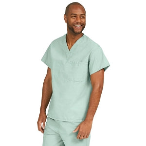 Medline ComfortEase Unisex V-Neck Scrub Top with 1 Pocket - ComfortEase Unisex V-Neck 1-Pocket Scrub Top, Size S, Seaspray - 410JSSS