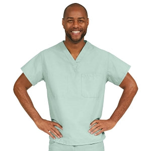 Medline ComfortEase Unisex V-Neck Scrub Top with 1 Pocket - ComfortEase Unisex V-Neck 1-Pocket Scrub Top, Size S, Seaspray - 410JSSS