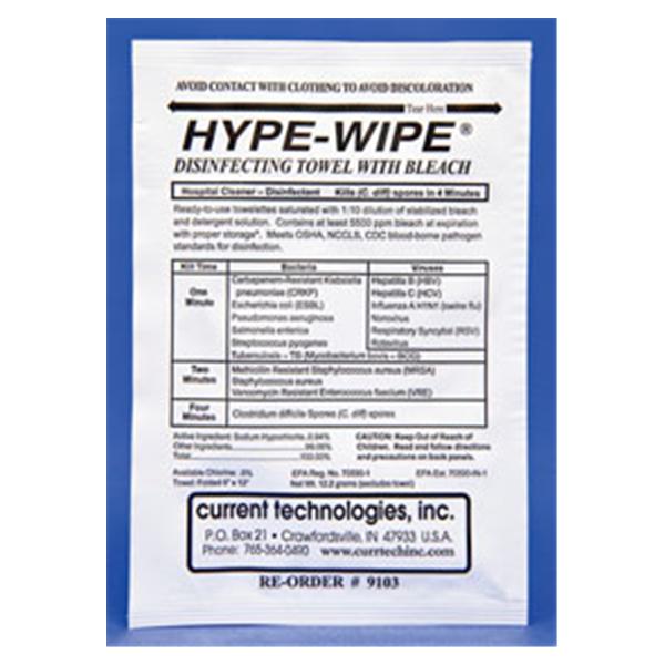 Current Technologies  Disinfectant Towelettes Hype-Wipe Individually Packaged 100/Bx