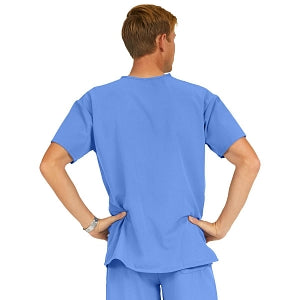 Medline Madison ave Unisex Stretch Fabric Scrub Top with 3 Pockets - Madison ave Unisex Scrub Top with 3 Pockets, Size 2XL, Ceil Blue - 5515CBLXXL