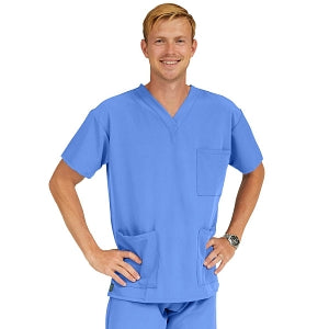 Medline Madison ave Unisex Stretch Fabric Scrub Top with 3 Pockets - Madison ave Unisex Scrub Top with 3 Pockets, Size 2XL, Ceil Blue - 5515CBLXXL