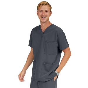Medline Madison ave Unisex Stretch Fabric Scrub Top with 3 Pockets - Madison ave Unisex Scrub Top with 3 Pockets, Size 2XL, Charcoal - 5515CHRXXL