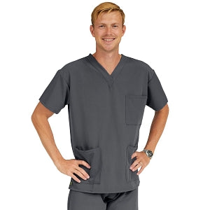 Medline Madison ave Unisex Stretch Fabric Scrub Top with 3 Pockets - Madison ave Unisex Scrub Top with 3 Pockets, Size 2XL, Charcoal - 5515CHRXXL