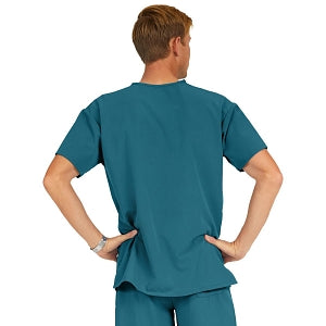 Medline Madison ave Unisex Stretch Fabric Scrub Top with 3 Pockets - Madison ave Unisex Scrub Top with 3 Pockets, Size S, Caribbean Blue - 5515CRBS