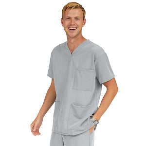 Medline Madison ave Unisex Stretch Fabric Scrub Top with 3 Pockets - Madison ave Unisex Scrub Top with 3 Pockets, Size S, Light Gray - 5515GRYS