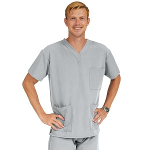 Medline Madison ave Unisex Stretch Fabric Scrub Top with 3 Pockets - Madison ave Unisex Scrub Top with 3 Pockets, Size S, Light Gray - 5515GRYS