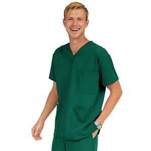 Medline Madison ave Unisex Stretch Fabric Scrub Top with 3 Pockets - Madison ave Unisex Scrub Top with 3 Pockets, Size 5XL, Hunter Green - 5515HTR5XL