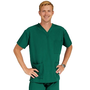Medline Madison ave Unisex Stretch Fabric Scrub Top with 3 Pockets - Madison ave Unisex Scrub Top with 3 Pockets, Size XL, Hunter Green - 5515HTRXL