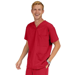 Medline Madison ave Unisex Stretch Fabric Scrub Top with 3 Pockets - Madison ave Unisex Scrub Top with 3 Pockets, Size 4XL, Red - 5515RED4XL