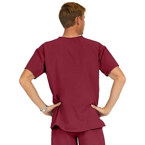Medline Madison ave Unisex Stretch Fabric Scrub Top with 3 Pockets - Madison ave Unisex Scrub Top with 3 Pockets, Size L, Wine - 5515WNEL