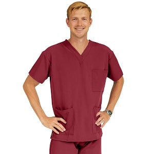 Medline Madison ave Unisex Stretch Fabric Scrub Top with 3 Pockets - Madison ave Unisex Scrub Top with 3 Pockets, Size L, Wine - 5515WNEL