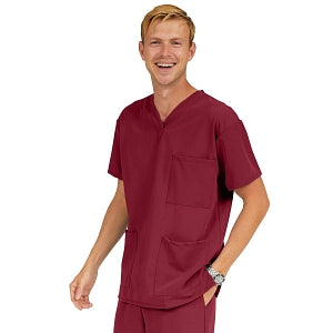 Medline Madison ave Unisex Stretch Fabric Scrub Top with 3 Pockets - Madison ave Unisex Scrub Top with 3 Pockets, Size XS, Wine - 5515WNEXS