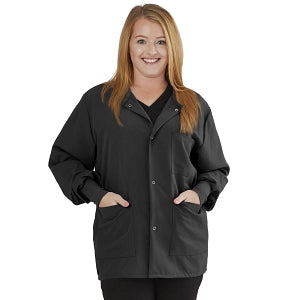 Medline Lincoln ave Unisex Stretch Fabric Scrub Jacket with 3 Pockets - Unisex Lincoln Ave. Cuffed Jacket, Black, Size L - 5542BLKL