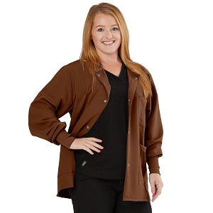 Medline Lincoln ave Unisex Stretch Fabric Scrub Jacket with 3 Pockets - Unisex Lincoln Ave. Cuffed Jacket, Chocolate Brown, Size XL - 5542CHCXL