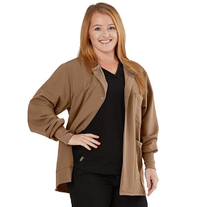 Medline Lincoln ave Unisex Stretch Fabric Scrub Jacket with 3 Pockets - Unisex Lincoln Ave. Cuffed Jacket, Khaki, Size 2XL - 5542KHKXXL