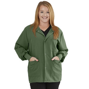 Medline Lincoln ave Unisex Stretch Fabric Scrub Jacket with 3 Pockets - Unisex Lincoln Ave. Cuffed Jacket, Olive Green, Size L - 5542OLVL