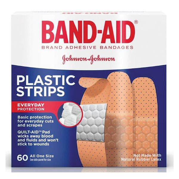 J&J Bandage Strips Plastic Band-Aid 3/4x3" Tan 60/Bx, 24 BX/CA (100563500)