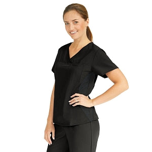 Medline Michigan ave Women's Yoga-Style Stretch Scrub Top with 1 Pocket - Michigan ave Women's Yoga-Style Stretch Scrub Top with 1 Pocket, Size XS, Black - 5564BLKXS