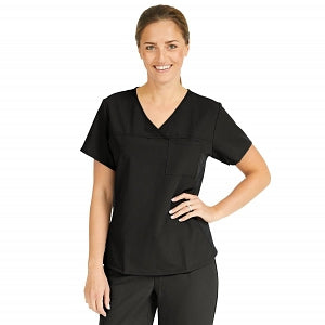 Medline Michigan ave Women's Yoga-Style Stretch Scrub Top with 1 Pocket - Michigan ave Women's Yoga-Style Stretch Scrub Top with 1 Pocket, Size 3XL, Black - 5564BLKXXXL