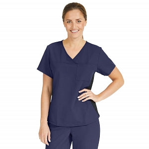 Medline Michigan ave Women's Yoga-Style Stretch Scrub Top with 1 Pocket - Michigan ave Women's Yoga-Style Stretch Scrub Top with 1 Pocket, Size 3XL, Navy - 5564NVYXXXL