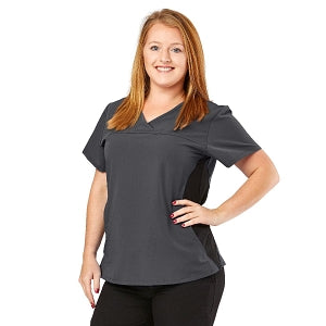 Medline California ave Women's Yoga-Style Stretch Scrub Top with Pockets - California Ave Scrub Top, Yoga with Pockets, Charcoal, Size L - 5565CHRL