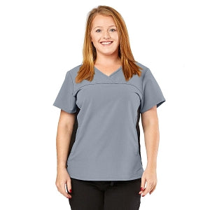 Medline California ave Women's Yoga-Style Stretch Scrub Top with Pockets - California Ave Scrub Top, Yoga with Pockets, Gray, Size 2XL - 5565GRYXXL