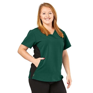 Medline California ave Women's Yoga-Style Stretch Scrub Top with Pockets - California Ave Scrub Top, Yoga with Pockets, Hunter Green , Size XL - 5565HTRXL