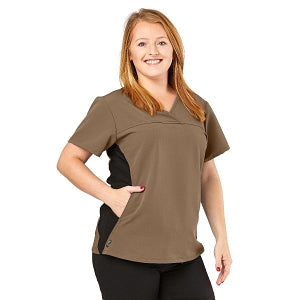 Medline California ave Women's Yoga-Style Stretch Scrub Top with Pockets - California Ave Scrub Top, Yoga with Pockets, Khaki, Size 2XL - 5565KHKXXL