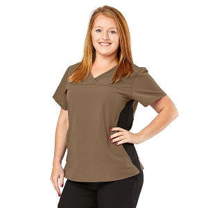 Medline California ave Women's Yoga-Style Stretch Scrub Top with Pockets - California Ave Scrub Top, Yoga with Pockets, Khaki, Size 3XL - 5565KHKXXXL