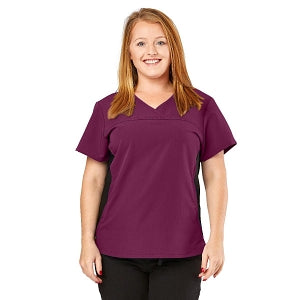 Medline California ave Women's Yoga-Style Stretch Scrub Top with Pockets - California Ave Scrub Top, Yoga with Pockets, Wine, Size S - 5565WNES
