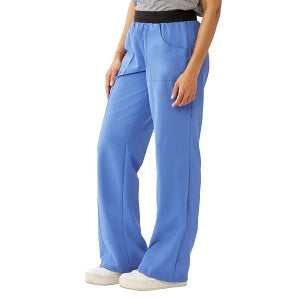 Medline Pacific ave Women's Stretch Fabric Wide Waistband Scrub Pants - Pacific ave Women's Wide Waistband Scrub Pants with Cargo Pocket, Size L Petite Inseam, Ceil Blue - 5570CBLLP