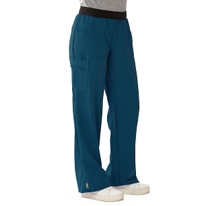 Medline Pacific ave Women's Stretch Fabric Wide Waistband Scrub Pants - Pacific ave Women's Wide Waistband Scrub Pants with Cargo Pocket, Size XXS Petite Inseam, Caribbean Blue - 5570CRBXXSP