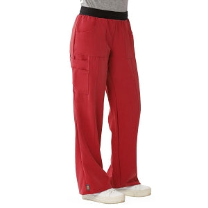 Medline Pacific ave Women's Stretch Fabric Wide Waistband Scrub Pants - Pacific ave Women's Wide Waistband Scrub Pants with Cargo Pocket, Size L Petite Inseam, Red - 5570REDLP