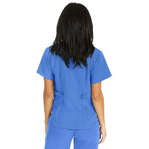 Medline Park Ave Women's Stretch Fabric Mock Wrap Scrub Top with Pockets - Park ave Women's Mock Wrap Scrub Top with 2 Pockets, Size L, Ceil Blue - 5587CBLL