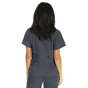 Medline Park Ave Women's Stretch Fabric Mock Wrap Scrub Top with Pockets - Park ave Women's Mock Wrap Scrub Top with 2 Pockets, Size S, Charcoal - 5587CHRS