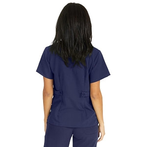 Medline Park Ave Women's Stretch Fabric Mock Wrap Scrub Top with Pockets - Park ave Women's Mock Wrap Scrub Top with 2 Pockets, Size L, Navy - 5587NVYL