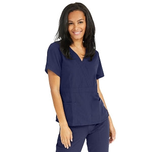 Medline Park Ave Women's Stretch Fabric Mock Wrap Scrub Top with Pockets - Park ave Women's Mock Wrap Scrub Top with 2 Pockets, Size 2XL, Navy - 5587NVYXXL