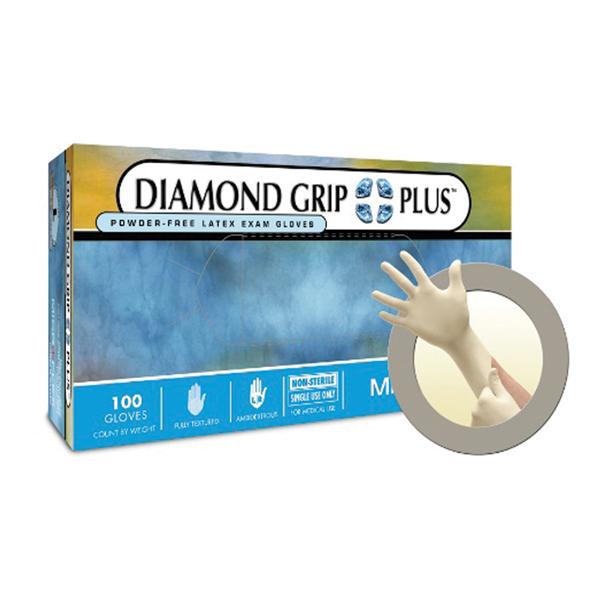 Microflex  Gloves Exam Diamond Grip Plus PF Latex 9.5 in Sm Natural 100/Bx, 10 BX/CA (DGP-350-S)