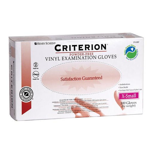Henry Schein  Gloves Exam Criterion Powder-Free Vinyl Latex-Free X-Small 100/Bx, 10 BX/CA (5700087)
