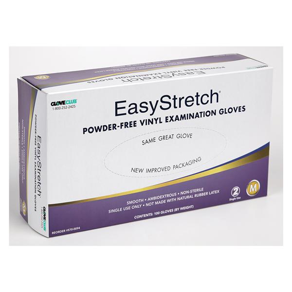 Glove Club Gloves Exam EasyStretch Powder-Free Vinyl Latex-Free Md 100/Bx, 20 BX/CA (5700094)